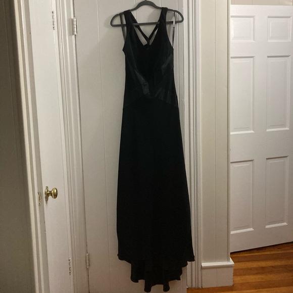 Evening/prom dress black matte and sheen, criss cross back, slight train. - Picture 2 of 6